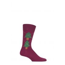 1 Pair Red Christmas Tree Argyle Cotton Socks Men's 6.5-11 Mens - Burlington