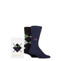 Mens 2 Pair Burlington Argyle and Embroidery Gift Boxed Cotton Christmas Socks Ho Ho Ho 6.5-11 Mens