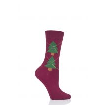 1 Pair Red Christmas Tree Argyle Cotton Socks Ladies 3.5-7 Ladies - Burlington