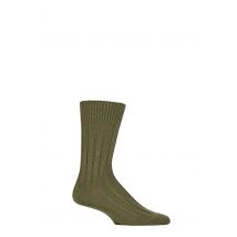 Mens 1 Pair Burlington Dover Virgin Wool Ribbed Socks Green 6.5-11 Mens
