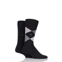 2 Pair Black Everyday Plain and Argyle Cotton Socks Men's 6.5-11 Mens - Burlington