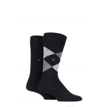 2 Pair Black Everyday Plain and Argyle Cotton Socks Men's 6.5-11 Mens - Burlington