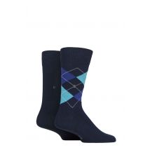 2 Pair Navy Everyday Plain and Argyle Cotton Socks Men's 6.5-11 Mens - Burlington