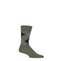 Mens 1 Pair Burlington Edinburgh Virgin Wool Argyle Socks Green / Grey Melange 6.5-11 Mens