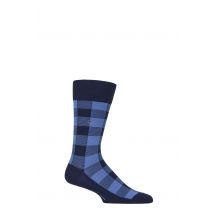 Mens 1 Pair Burlington We Care Buffalo Check Virgin Wool Socks Blue 6.5-11 Mens