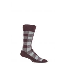 Mens 1 Pair Burlington Country Lumberjack Check Socks Grey / Burgundy 6.5-11 Mens