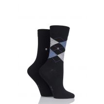 2 Pair Black Everyday Mix Plain and Argyle Cotton Socks Ladies 3.5-7 Ladies - Burlington