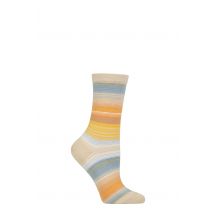 Women's 1 Pair Burlington Stripe Cotton Socks Beige 3.5-7 Ladies