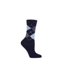 1 Pair Navy / Pale Blue Whitby Extra Soft Argyle Socks Ladies 3.5-7 Ladies - Burlington