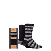 Mens 2 Pair Totes Twin Super Soft Stripe and Plain Slipper Socks Black 8-12 Mens
