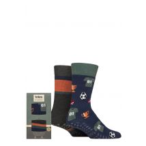Mens 2 Pair Totes Original Plain and Patterned Slipper Socks Football 7-12 Mens