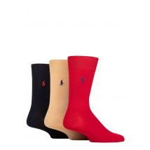 Mens 3 Pair Ralph Lauren Mercerized Cotton Flat Knit Plain Socks Red / Camel / Navy Â 5-8 Mens