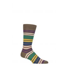 Mens 1 Pair Pantherella Kilburn Striped Cotton Lisle Socks Light Olive 10-12 Mens