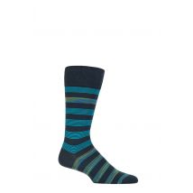 Mens 1 Pair Pantherella Rubra Block Stripe Organic Cotton Socks Dark Petrol 7.5-9.5 Mens