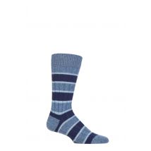 Mens 1 Pair Pantherella Stalbridge 85% Cashmere Striped Ribbed Socks Denim Chine 10-12 Mens