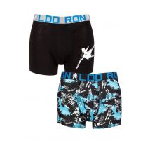Boys 2 Pack CR7 Cotton Boxer Shorts Solid Black/Print 10-12 Years