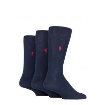 3 Pair Navy Mercerized Cotton Flat Knit Plain Socks Men's 5-8 Mens - Ralph Lauren