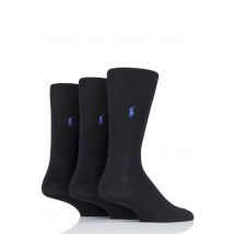 3 Pair Black Mercerized Cotton Flat Knit Plain Socks Men's 5-8 Mens - Ralph Lauren