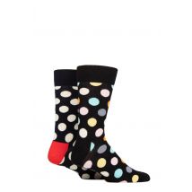 Mens and Women's 2 Pair Happy Socks Classic Big Dot and Striped Socks Black 7.5-11.5 Unisex