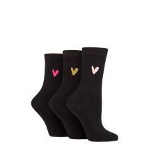 Women's 3 Pair Caroline Gardner Patterned Cotton Socks Black Heart 4-8 Ladies