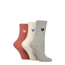 Women's 3 Pair Caroline Gardner Patterned Cotton Socks Grey / Snow / Coral Heart 4-8