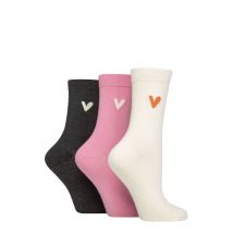 Women's 3 Pair Caroline Gardner Patterned Cotton Socks Snow / Pink / Charcoal Heart 4-8