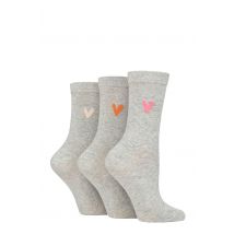 Women's 3 Pair Caroline Gardner Patterned Cotton Socks Grey Heart 4-8 Ladies