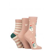 Women's 3 Pair Caroline Gardner Christmas Patterned Cotton Socks Snowman 4-8