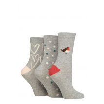 Women's 3 Pair Caroline Gardner Christmas Patterned Cotton Socks Robin 4-8