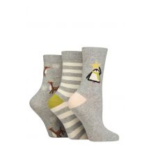 Women's 3 Pair Caroline Gardner Christmas Patterned Cotton Socks Penguin 4-8