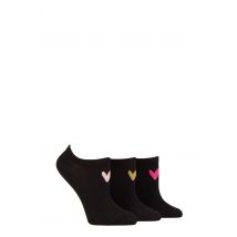 Women's 3 Pair Caroline Gardner Patterned Cotton Trainer Socks Black Heart 4-8 Ladies