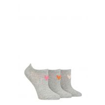 Women's 3 Pair Caroline Gardner Patterned Cotton Trainer Socks Grey Heart 4-8 Ladies