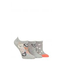 Women's 3 Pair Caroline Gardner Patterned Cotton Trainer Socks All Over Hearts Light Grey UK 4-8