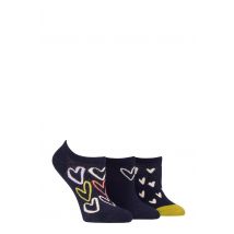 Women's 3 Pair Caroline Gardner Patterned Cotton Trainer Socks All Over Hearts Navy UK 4-8