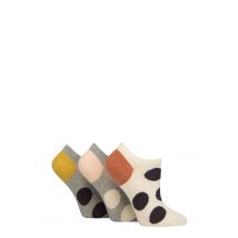 Women's 3 Pair Caroline Gardner Patterned Cotton Trainer Socks Spot Cream / Grey 4-8