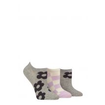 Women's 3 Pair Caroline Gardner Patterned Cotton Trainer Socks Grey / Lilac / Cream 4-8