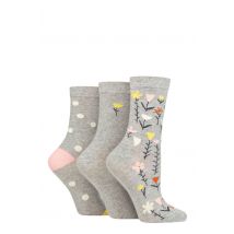 Women's 3 Pair Caroline Gardner Patterned Cotton Socks Floral Light Grey UK 4-8
