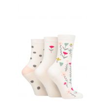 Women's 3 Pair Caroline Gardner Patterned Cotton Socks Floral White UK 4-8