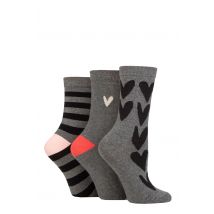Women's 3 Pair Caroline Gardner Patterned Cotton Socks All Over Hearts Charcoal UK 4-8