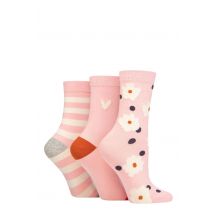 Women's 3 Pair Caroline Gardner Patterned Cotton Socks Flower and Spot Pink 4-8 Ladies