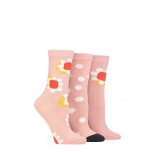 Women's 3 Pair Caroline Gardner Patterned Cotton Socks Pink Flowers 4-8 Ladies