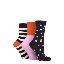Women's 3 Pair Caroline Gardner Patterned Cotton Socks Spots / Stripes Navy 4-8