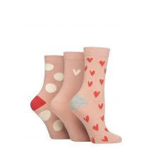Women's 3 Pair Caroline Gardner Patterned Cotton Socks Mini Hearts / Spots Pink 4-8