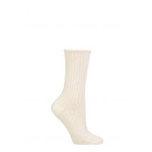Women's 1 Pair Charnos Rib Scallop Top Cosy Wool Socks Cream One Size