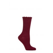 Women's 1 Pair Charnos Rib Scallop Top Cosy Wool Socks Wine One Size