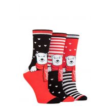 Women's 3 Pair Coca Cola Polar Bear Cotton Socks Black / White / Red 4-8