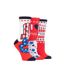 Women's 3 Pair Coca Cola Stars and Stripes Cotton Socks Multi 4-8