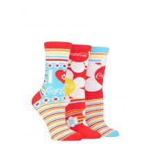 Women's 3 Pair Coca Cola Flowers Cotton Socks Multi 4-8