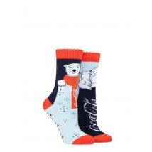 Women's 2 Pair Coca Cola Scarf Polar Bear Slipper Socks Multi 4-8
