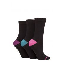 Women's 3 Pair Glenmuir Contrast Heel and Toe Bamboo Socks Black Pink / Teal / Purple 4-8